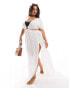 ASOS DESIGN Curve puff sleeve cut out maxi beach dress with ring detail in white Белый, 48 - фото #1