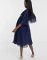 Фото #2 товара ASOS DESIGN Maternity double layer pleated embroidered midi dress in navy