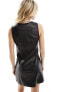 Фото #3 товара New Look faux leather pearl button through pinny mini dress in black