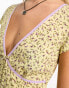 Motel bow detail floral print mini dress in yellow