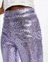 Collective the Label Petite exclusive sequin wide leg trousers in pewter