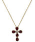 ფოტო #1 პროდუქტის Ruby (7/8 ct. tw.) & Diamond (1/20 ct. t.w.) Cross Pendant Necklace in 14k Gold, 16" + 2" extender