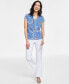 Petite Printed Lace-Up-Neck Top, Created for Macy's