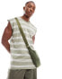 Brave Soul raw edge stripe vest in washed sage & white