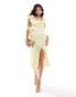 Pretty Lavish jacquard floral ruffle midaxi dress in butter lemon