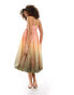 & Other Stories strapless midaxi dress with puffball hem in soft peach and sage ombre print