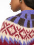 Фото #3 товара Urban Revivo fairisle cropped jumper in brown multi