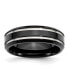 Stainless Steel Polished Black IP-plated 7mm Grooved Band Ring