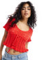 Фото #1 товара ASOS DESIGN knitted milkmaid top in open stitch with tie waist in red