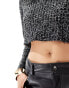 JJXX cropped boxy ribbed jumper in black marl