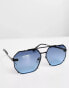 Фото #2 товара ASOS DESIGN rimless aviator glasses with dark blue gradient lens in black