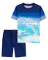 Kid 2-Piece Beach Print Ombre Tee & Stretch Chino Shorts Set 4