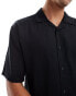 Фото #3 товара Threadbare linen mix revere collar shirt in black