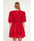 ფოტო #4 პროდუქტის Women's Gridded Mesh Feathered Puff Sleeve Mini Dress