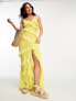 Фото #4 товара Miss Selfridge beach doby chiffon bias ruffle side split maxi dress in yellow