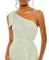 Women's Pearl Embellished Soft Tie One Shoulder Gown