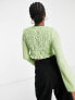 Фото #7 товара The Frolic shirred fluted sleeve crop blouse in sap green