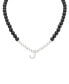 Onyx Bead Initial 18" Pendant Necklace in Sterling Silver