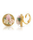 ფოტო #1 პროდუქტის Gold Tone 3 Flower Pink White Porcelain Flower Round Button Clip Earring
