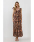 Women's Tiger Print Ruffle Sleeve Maxi Dress