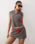 COLLUSION micro mini skirt with contrast red panel co-ord in grey grau, XS - EU 32-34 - фото #4