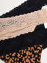 New Look 3 pack lace top thongs in black neutral and animal print