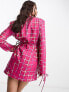 Фото #4 товара Annorlunda neon check cut-about tailored blazer dress in bright pink