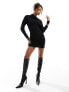 Фото #1 товара ASOS DESIGN fallen shoulder mini with long sleeve in rib in black