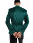 ASOS DESIGN super skinny smoking jacket in dark green velvet with belt