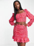Collective the Label exclusive ruched frill mini skirt co-ord in pink and red leopard print