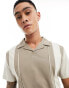 ASOS DESIGN polo with cut and sew panels in beige