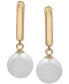 ფოტო #3 პროდუქტის Cultured Freshwater Pearl (10mm) Dangle Huggie Hoop Earrings in 14k Gold-Plated Sterling Silver