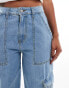 Фото #5 товара DTT Molly high waisted wide leg cargo jeans in light blue wash