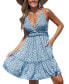 Women's Blue Ditsy Floral V-Neck Mini Beach Dress Синий, Средний - фото #1