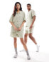 Calvin Klein woven sleep shirt and short set in beige grey