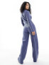 ASOS DESIGN supersoft button through rib jumpsuit in blue