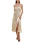 ფოტო #4 პროდუქტის Juniors' Satin Jacquard Sleeveless Tie-Black Midi Dress