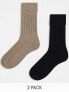 Фото #1 товара ASOS DESIGN 2 pack wool mix calf length lounge socks in brown and black