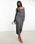 Фото #2 товара ASOS DESIGN knitted maxi dress with cut out in metallic yarn in silver