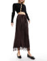 River Island satin midi skirt with lace trim in brown