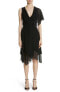 Фото #1 товара Yigal Azrouël 161564 Asymmetrical Ruffle Sleeve Dress V-Neck Black Sz. 8