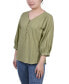 ფოტო #3 პროდუქტის Petite Size 3/4 Sleeve Button Placket Jacquard Blouse