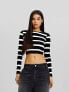 Bershka long sleeve crop top in black & white stripe