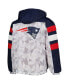 ფოტო #3 პროდუქტის Men's White, Navy New England Patriots Thursday Night Gridiron Raglan Half-Zip Hooded Jacket