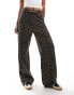 Monki drawstring wide leg trousers in brown snake print with black side stripe detail