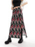 Pieces plisse maxi skirt in multi graphic print