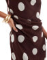 Фото #3 товара ASOS DESIGN Petite high neck chiffon mini dress with drape detail in brown based spot print