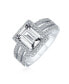 Art Deco Style 3CT Rectangle AAA CZ Emerald Cut Halo Engagement Ring For Women Wide Band .925 Sterling Silver