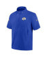 Фото #2 товара Men's Royal Los Angeles Rams Sideline Coach Short Sleeve Hoodie Quarter-Zip Jacket