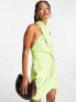 Фото #3 товара ASOS DESIGN wrap neck drape mini dress in lime green PU